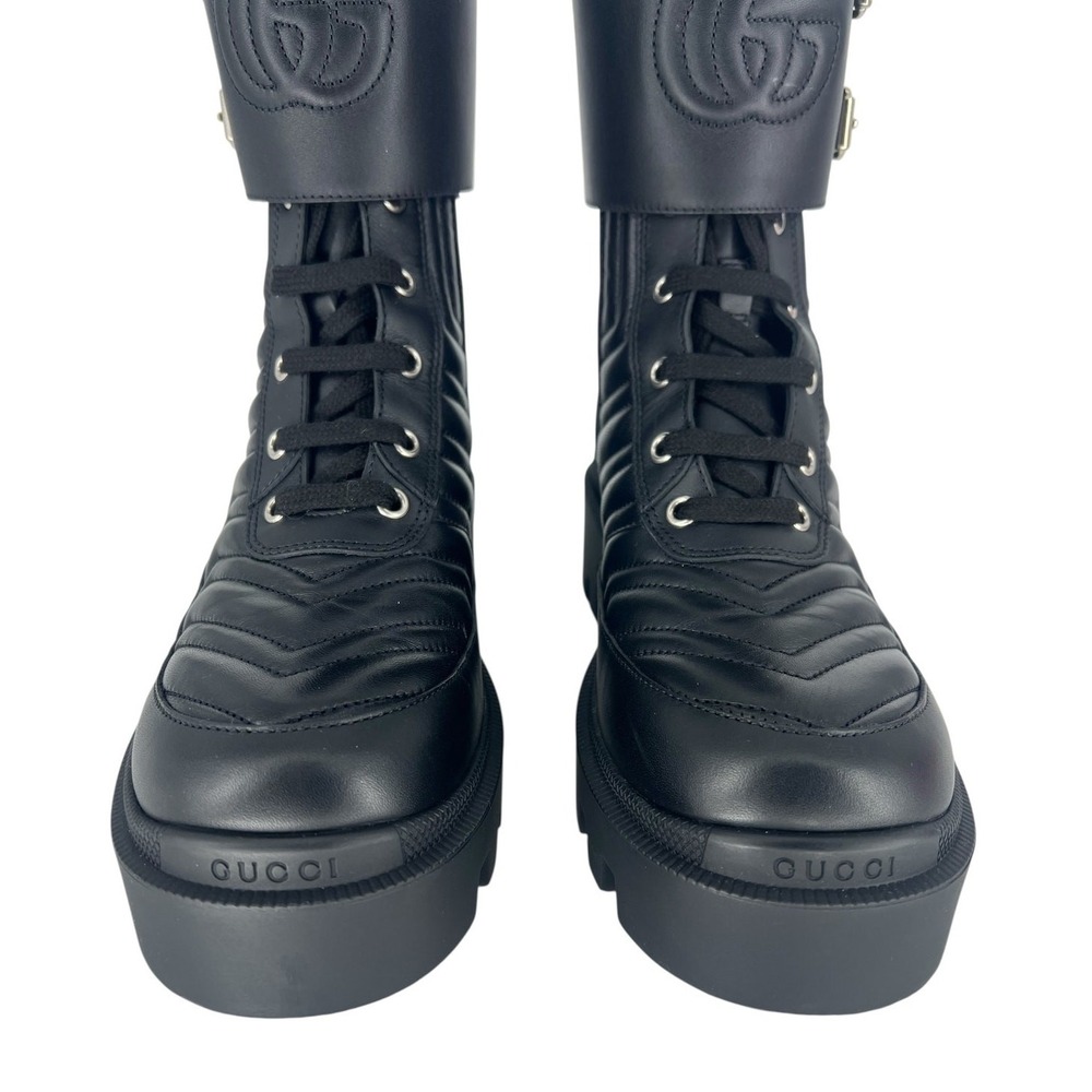 Gucci Frances Quilted Leather Combat Boots in Black Size 37.5 - Picture 12 of 16